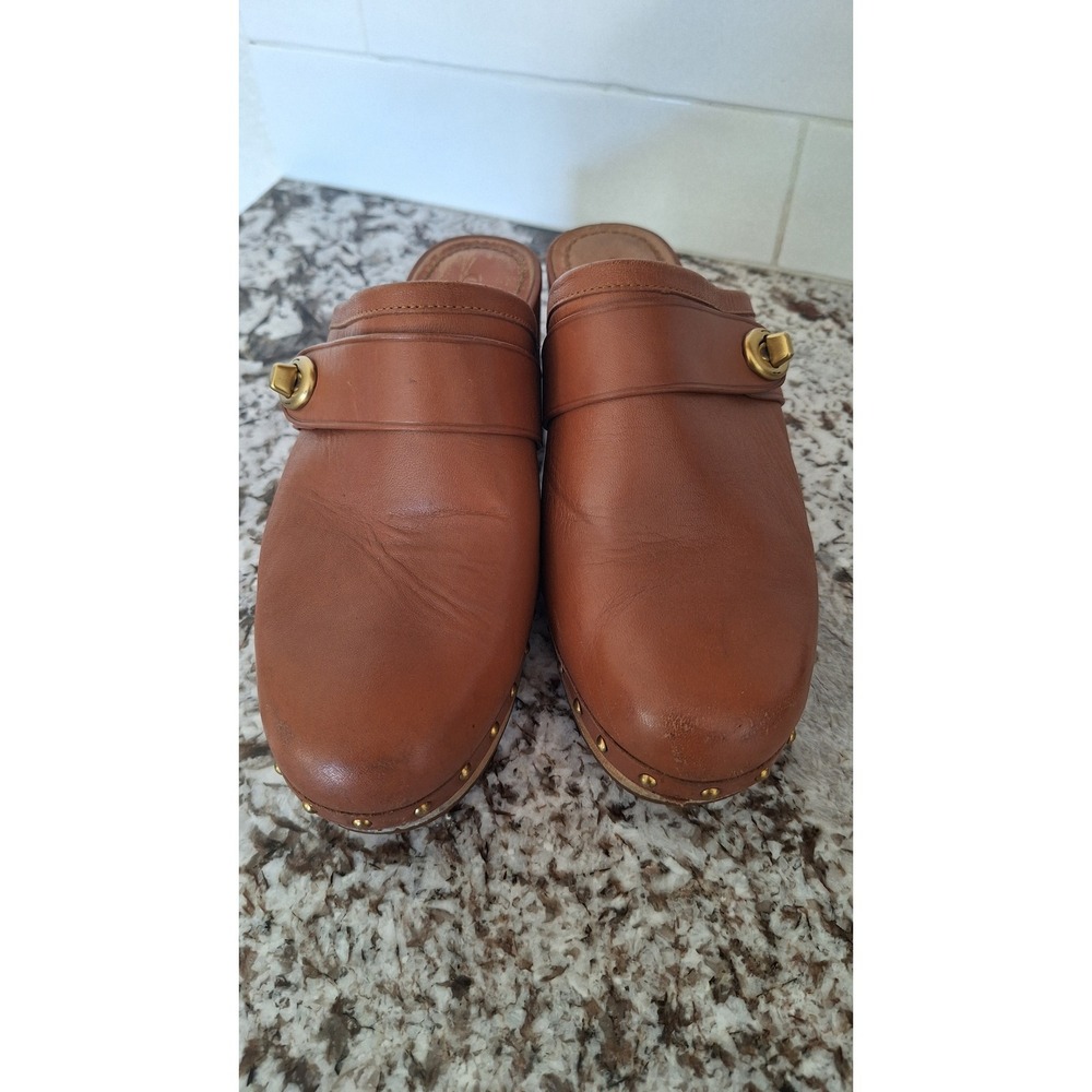 Coach brown studded Leather heel clogs women's 7B‎ - Picture 3 of 9